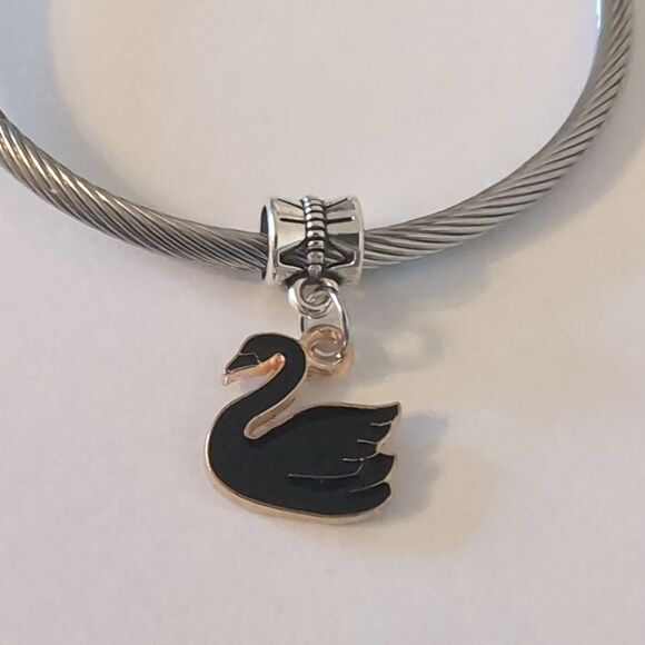 Gold Black Swan Dangle Charm for‎ Pandora Style Bracelet - Picture 1 of 4